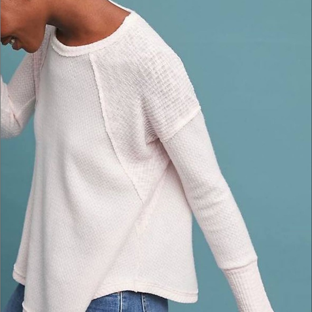 Anthropologie Eri + Ali Waffle Knit Top M Pale Pink EGUC